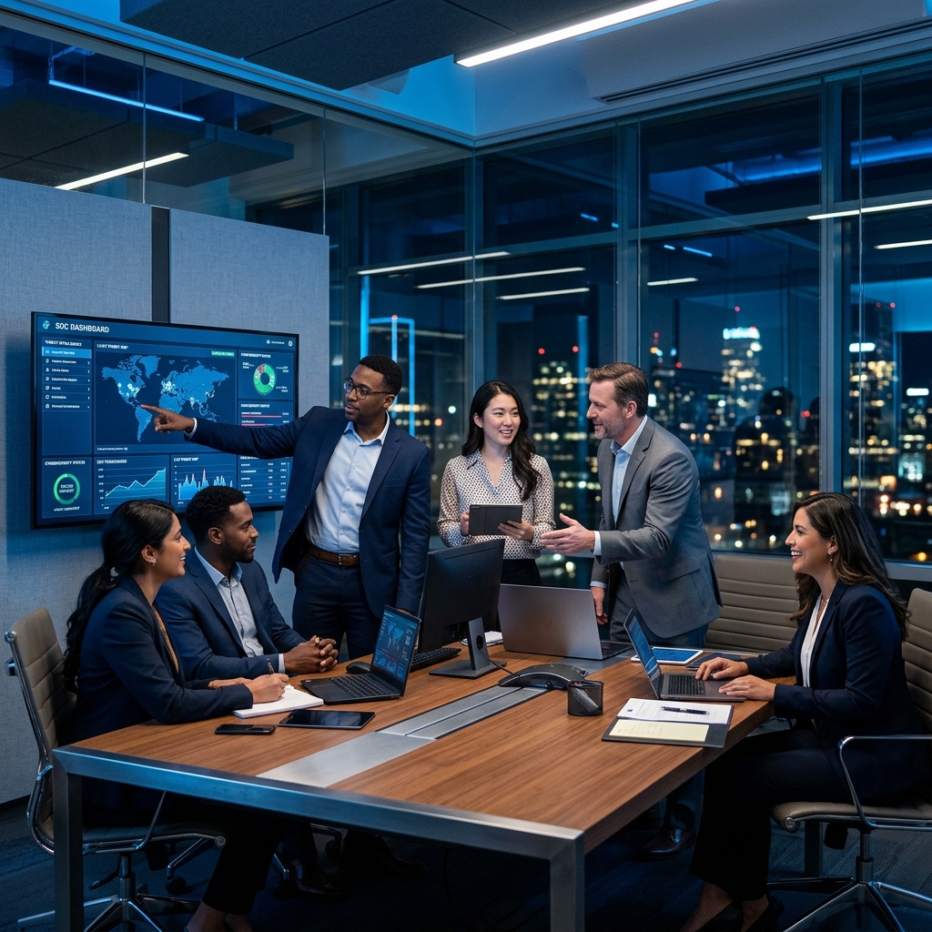 Legacy Risk digital forensic team reviewing security audit findings in a modern operations centre