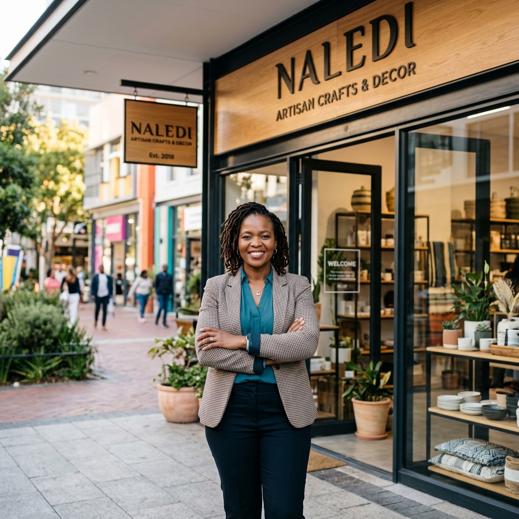 Confident South African small business owner benefiting from Legacy Risk digital security services